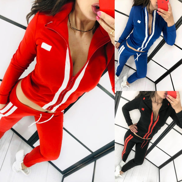 Fashion Women Sports Suits Solid Print