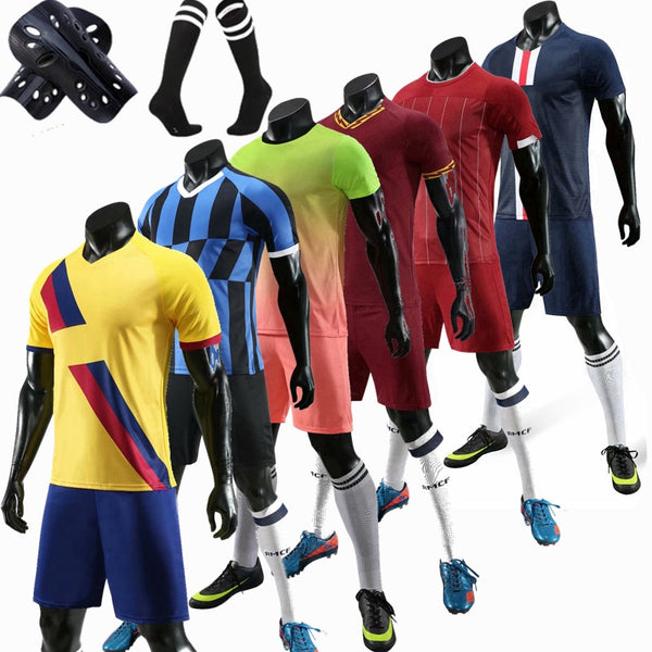 Men running Training Uniforms set with socks and shin guard