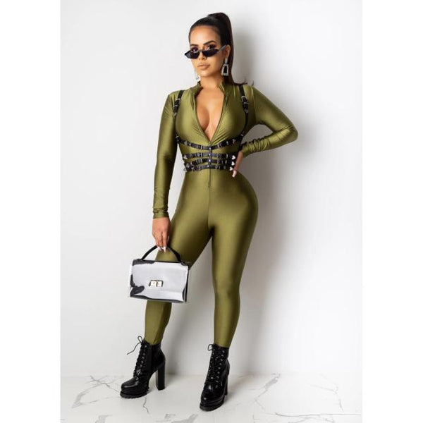 Sexy Black Zipper V Neck Jumpsuit Women Long Sleeve Legging Bodycon Rompers Women Jumpsuit Casual Sport wear Body Slim Overalls
