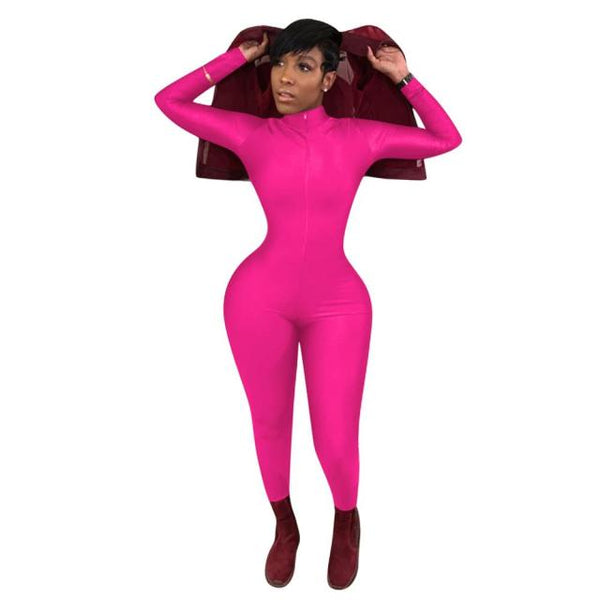 Sexy Black Zipper V Neck Jumpsuit Women Long Sleeve Legging Bodycon Rompers Women Jumpsuit Casual Sport wear Body Slim Overalls