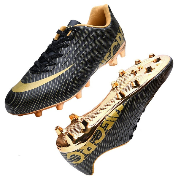 Gold bottom men's soccer shoes