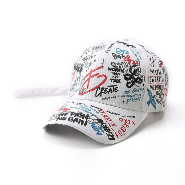 Baseball Cap Adjustable Black White Color Printing Graffiti
