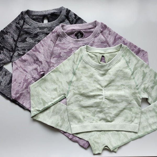 Nepoagym Women Camo Seamless Cropped Top Shirt