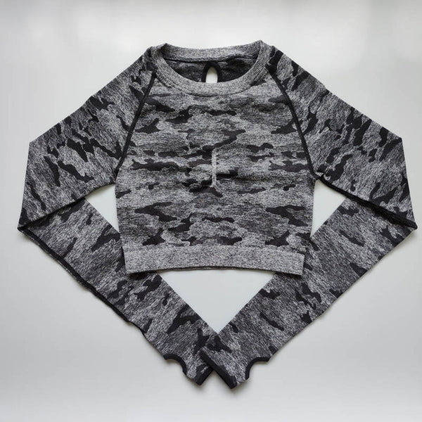 Nepoagym Women Camo Seamless Cropped Top Shirt