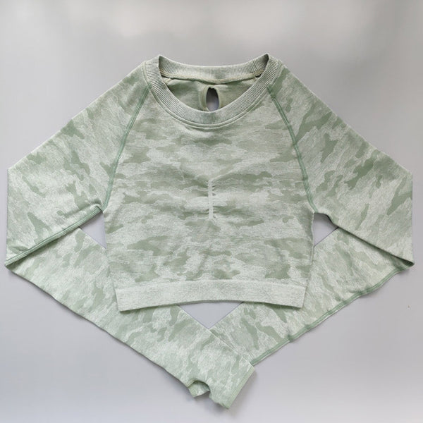 Nepoagym Women Camo Seamless Cropped Top Shirt