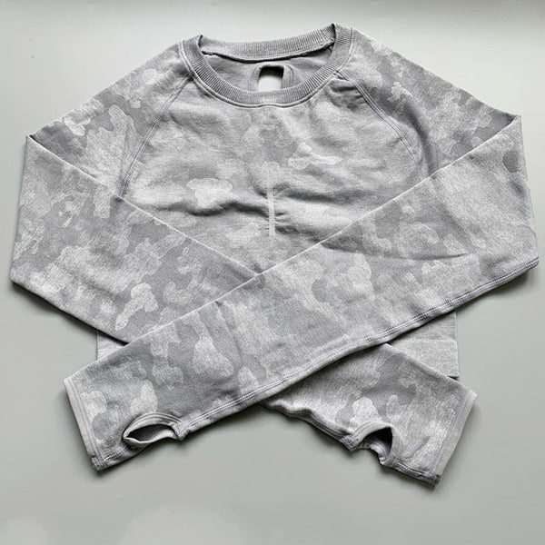Nepoagym Women Camo Seamless Cropped Top Shirt
