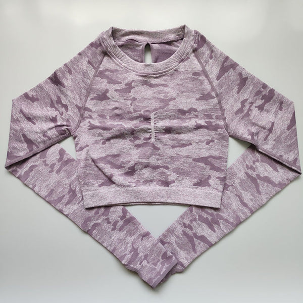 Nepoagym Women Camo Seamless Cropped Top Shirt