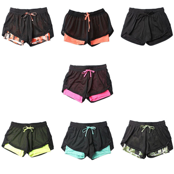 Women Cotton Shorts Mesh Double Layer Fitness Shorts