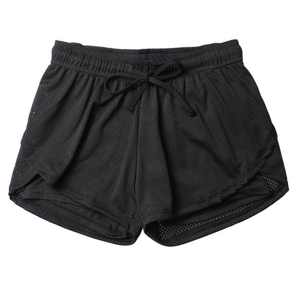 Women Cotton Shorts Mesh Double Layer Fitness Shorts