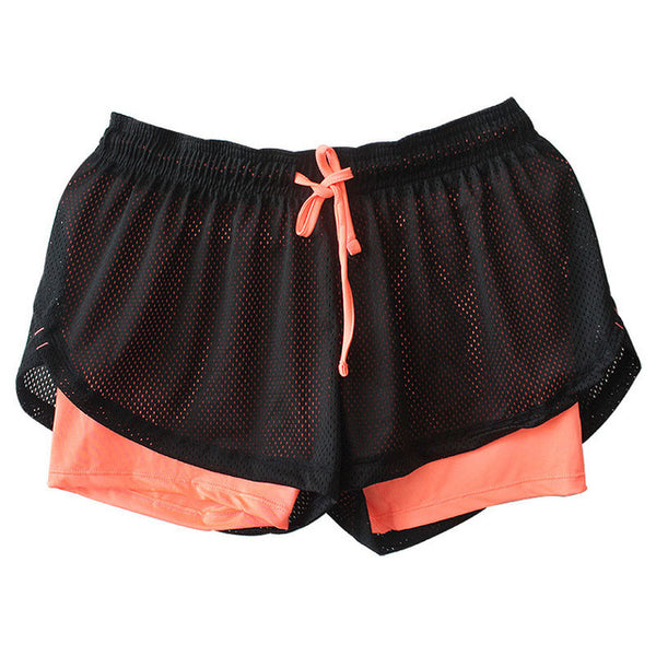 Women Cotton Shorts Mesh Double Layer Fitness Shorts