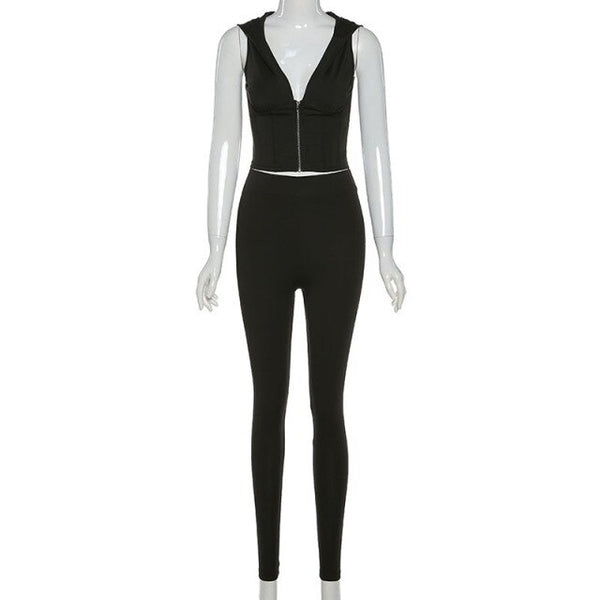 Women's Hooded Jogging Suits Zipper Deep V