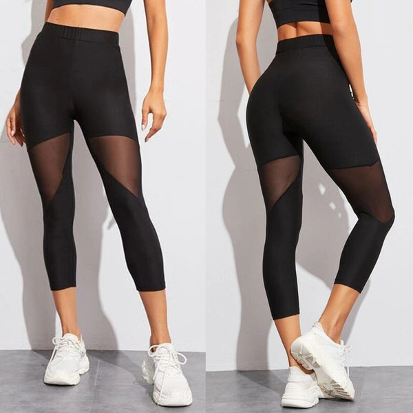 Women Mesh Patchwork Sport Leggings High Waist Pants