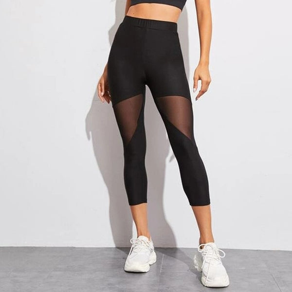 Women Mesh Patchwork Sport Leggings High Waist Pants