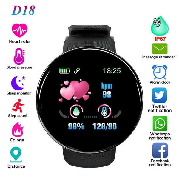 D18 Bluetooth Smart Watch Men Blood Pressure Round